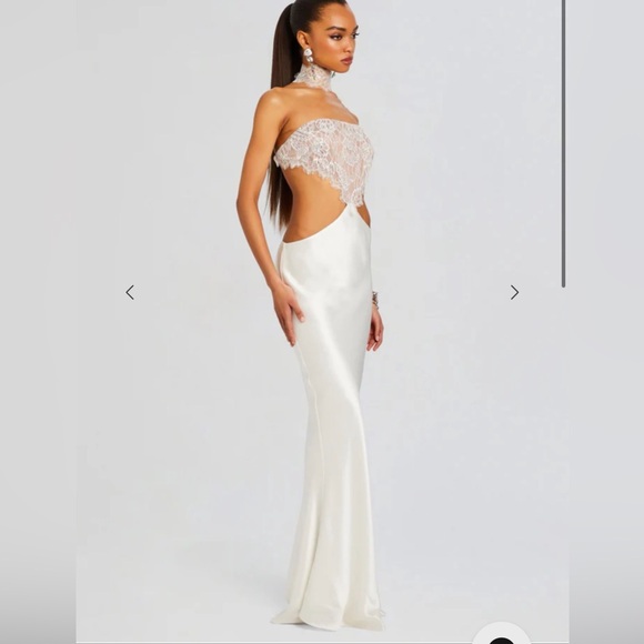 Retrofete Lucie Dress - White Lace-Top Satin Maxi Dress - Picture 8 of 9